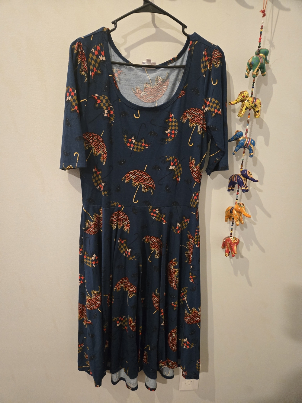 LuLaRoe Navy Blue Umbrella Print Midi Dress
